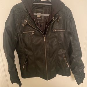 Black Faux Leather Jacket w/ Removable Hood